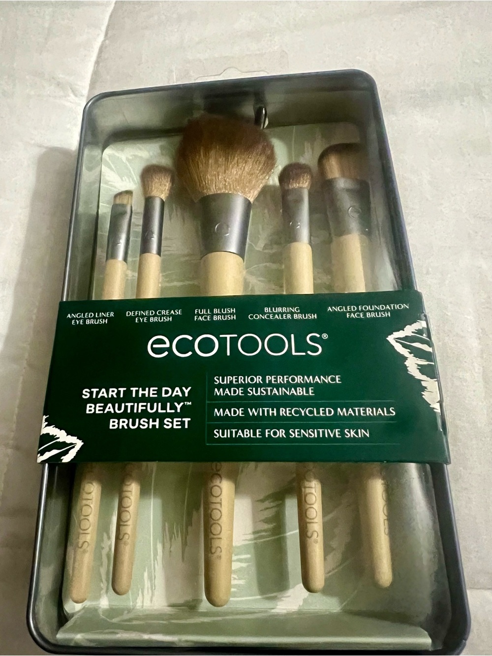 ecotools Natural Tan Makeup Brush Set - Beige Handles with Brown Bristles